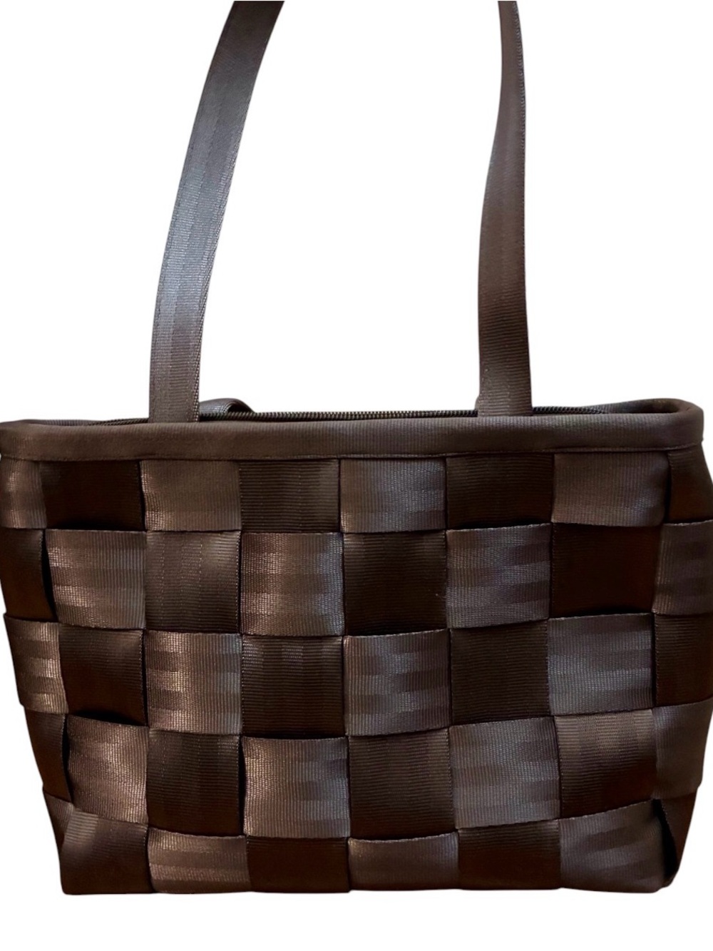 Harveys Seatbelt Bag Woven Tote Shoulder Purse Dark Brown Espresso Zip Closure - Picture 7 of 12